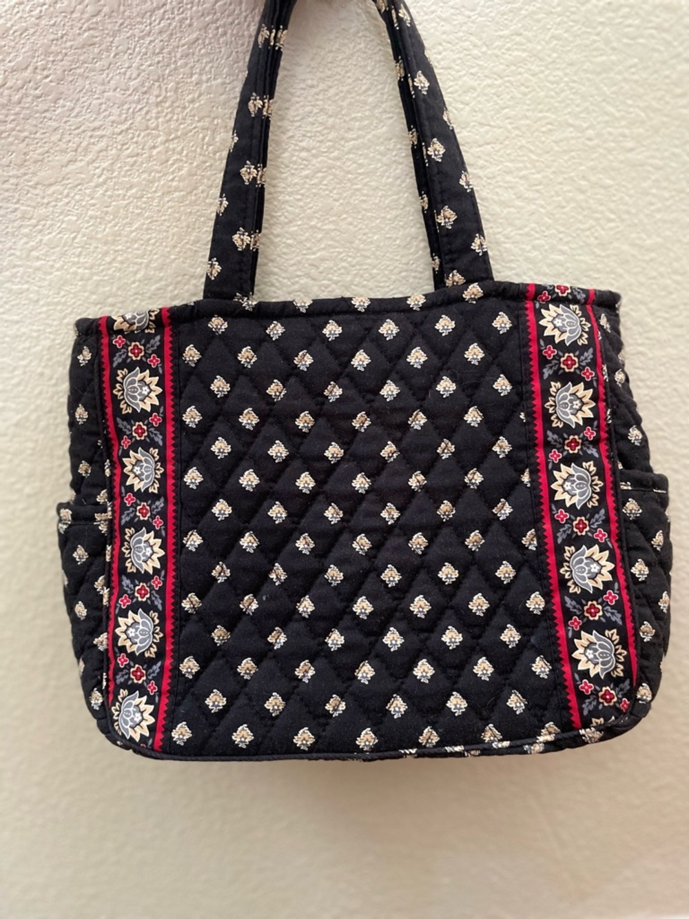 Vera Bradley. Quilted Black Floral Tote with Red Accents